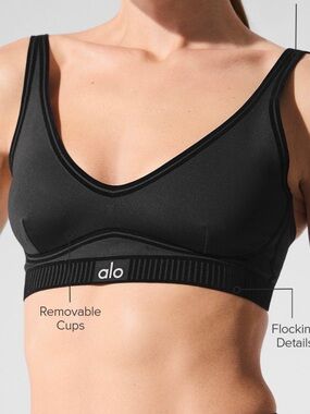 ALO Yoga Black V-Neck Removable Cup Sports Bra